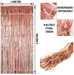 Rose Gold Püsküllü Kapı Perdesi - Parti