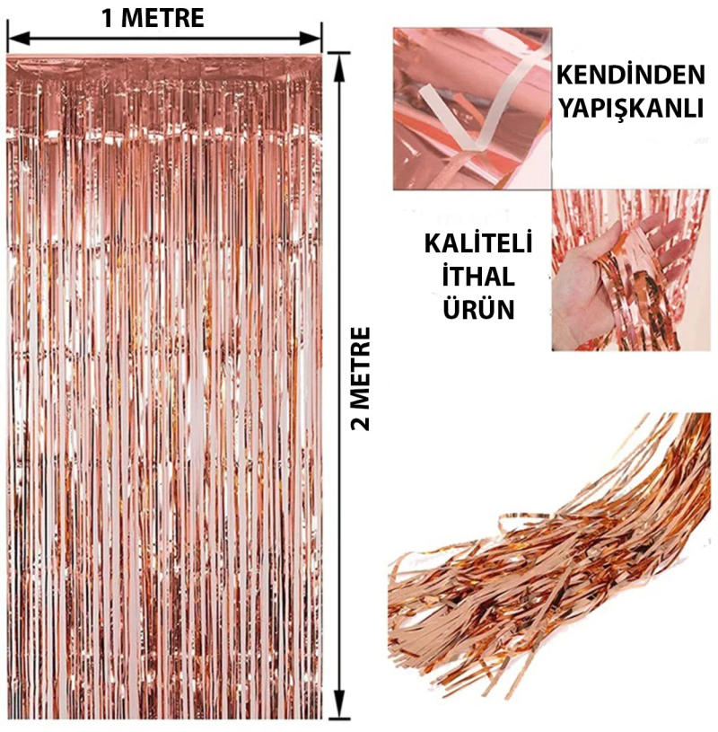 Rose Gold Püsküllü Kapı Perdesi - Parti