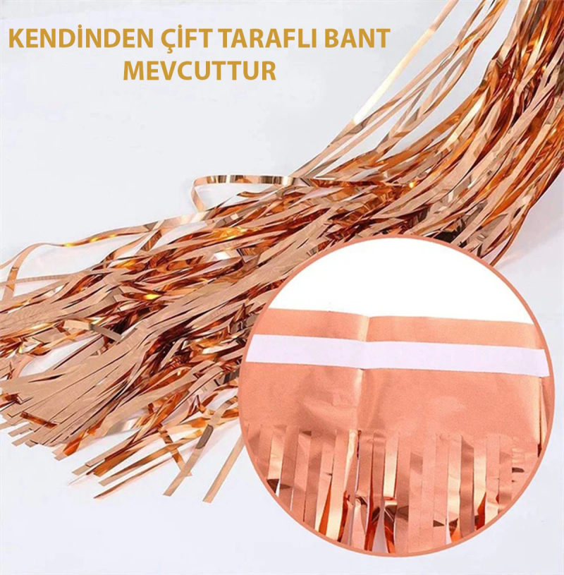 Rose Gold Püsküllü Kapı Perdesi - Parti, Bekarlığa Veda, Doğum Günü 1x2 M - Görsel 5