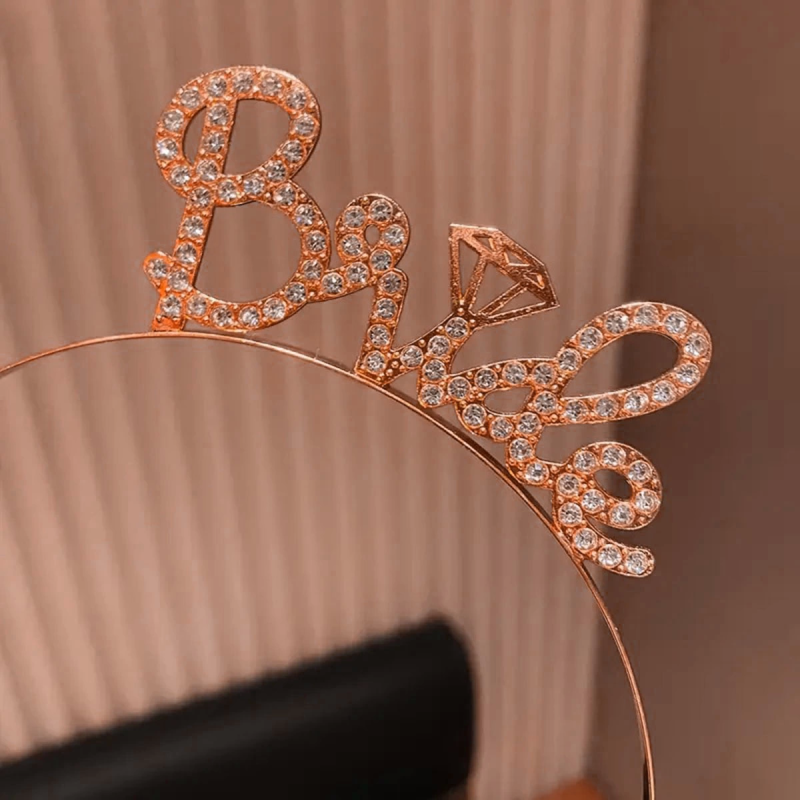 Rose Gold Renkli Taşlı “bride” Gelin Tacı – El Yazısı Yazı Tipiyle - Görsel 2
