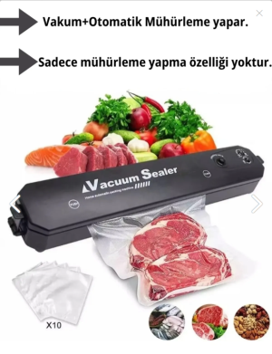Vacuum Sealer Gıda Vakum Ve Mühürleme Makinesi (10 plastik poşet hediyeli) kapıda ödeme