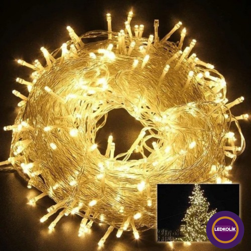 Yılbaşı Aydınlatması 100 LED Perde Hortum Sıcak Beyaz Işık - 10 Metre Dekoratif Şeffaf Kablolu Süs - Görsel 2