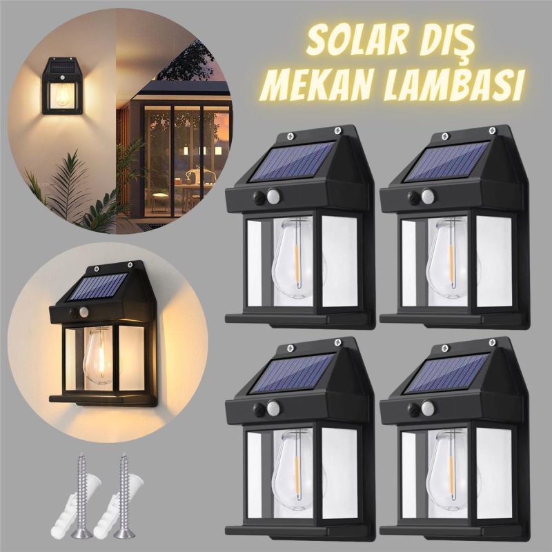 Güneş Enerjili Bahçe Aydınlatması Aplik Dekor Solar Ve Sensörlü Bahçe Balkon ve Garaj Lambası - Görsel 3