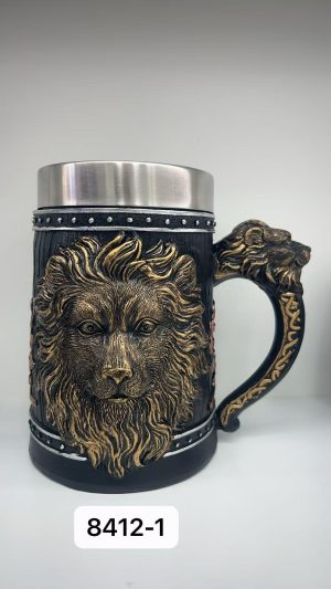 Büyük Boy Aslan Motifli Çelik Kupa Bardak Kod 8412-1 Kapıda Ödeme
