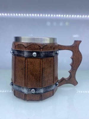 Ahşap Fıçı Şeklinde Çelik Kupa Kod 23006 Kapıda Ödeme