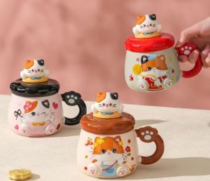 Kedi Desenli Figürlü Seramik Bardak Kapıda Ödeme