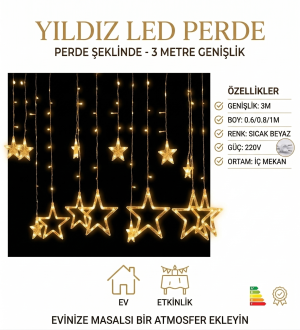 Yıldız Sarkıtlı Perde LED Aydınlatma - 3m Genişlik