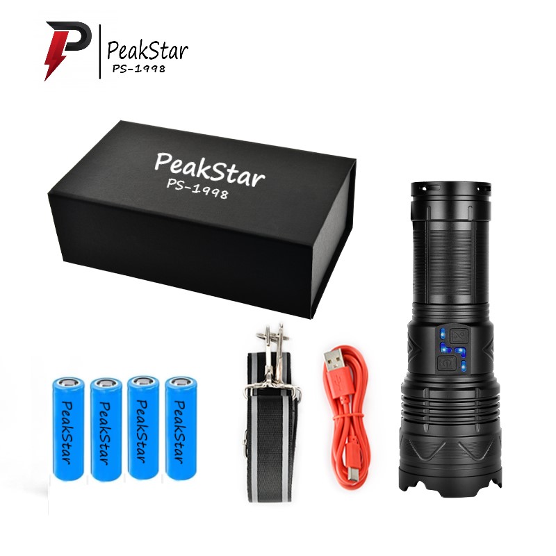 PeakStar PS-1998 Ultra Parlak Su Geçirmez Zoomlu Güçlü 200w 30000 Lümen Şarjlı Bekçi Avcı Kamp El Feneri Kapıda Ödeme - Görsel 3