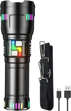 PeakStar PS-2003 Ultra Parlak Su Geçirmez Zoomlu Güçlü 200w 30000 Lümen Şarjlı Bekçi Avcı Kamp El Feneri Kapıda Ödeme