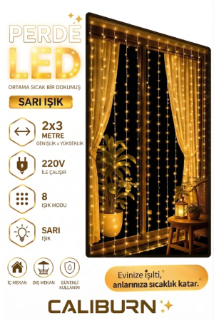 3x2m Premium Perde LED - 8 Fonksiyonlu