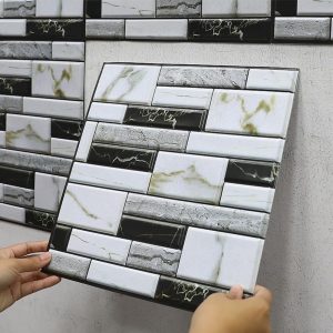 3D Mermer Görünümlü Kendinden Yapışkanlı Duvar Sticker kapıda ödem