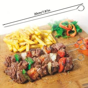 10 Adet Paslanmaz Çelik Mangal Şişi Seti – 20 cm Metal Çöp Şiş ve Izgara Şişleri kapıda ödem