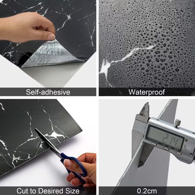SİYAH MERMER DESENLİ ALÜMİNYUM PLASTİK DUVAR STİCKER (30*30) Kapıda Ödeme - Görsel 5