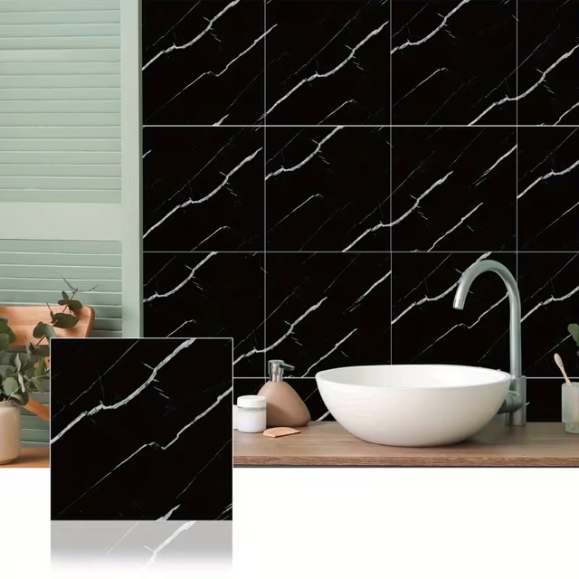 SİYAH MERMER DESENLİ ALÜMİNYUM PLASTİK DUVAR STİCKER (30*30) Kapıda Ödeme - Görsel 7
