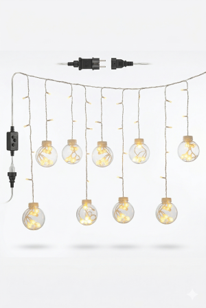 3 Metre 10 Toplu Perde LED Işık - Gün Işığı Şeffaf Dekoratif Aydınlatma - 8 Fonksiyonlu Led kapıda ödeme