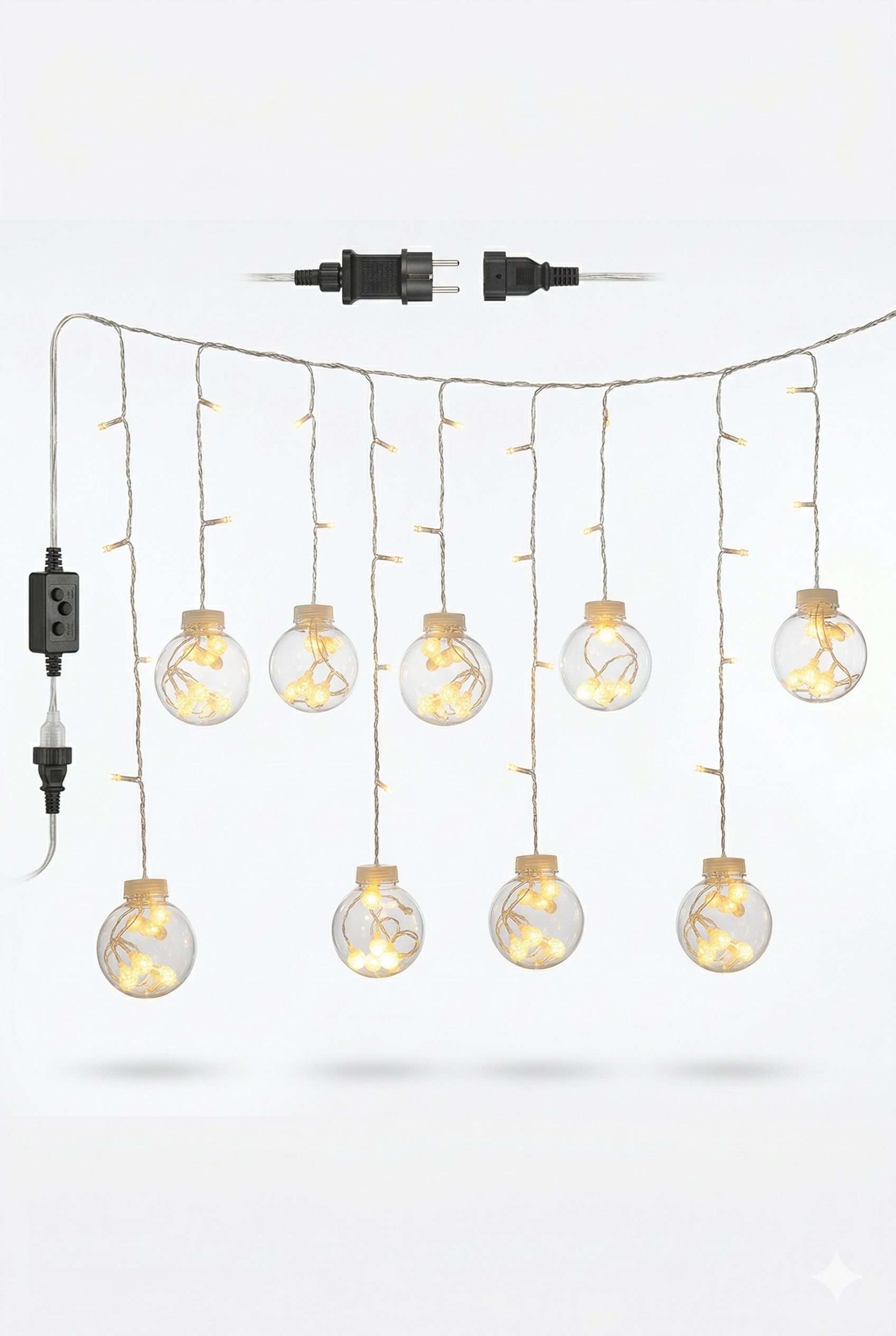3 Metre 10 Toplu Perde LED Işık - Gün Işığı Şeffaf Dekoratif Aydınlatma - 8 Fonksiyonlu Led kapıda ödeme