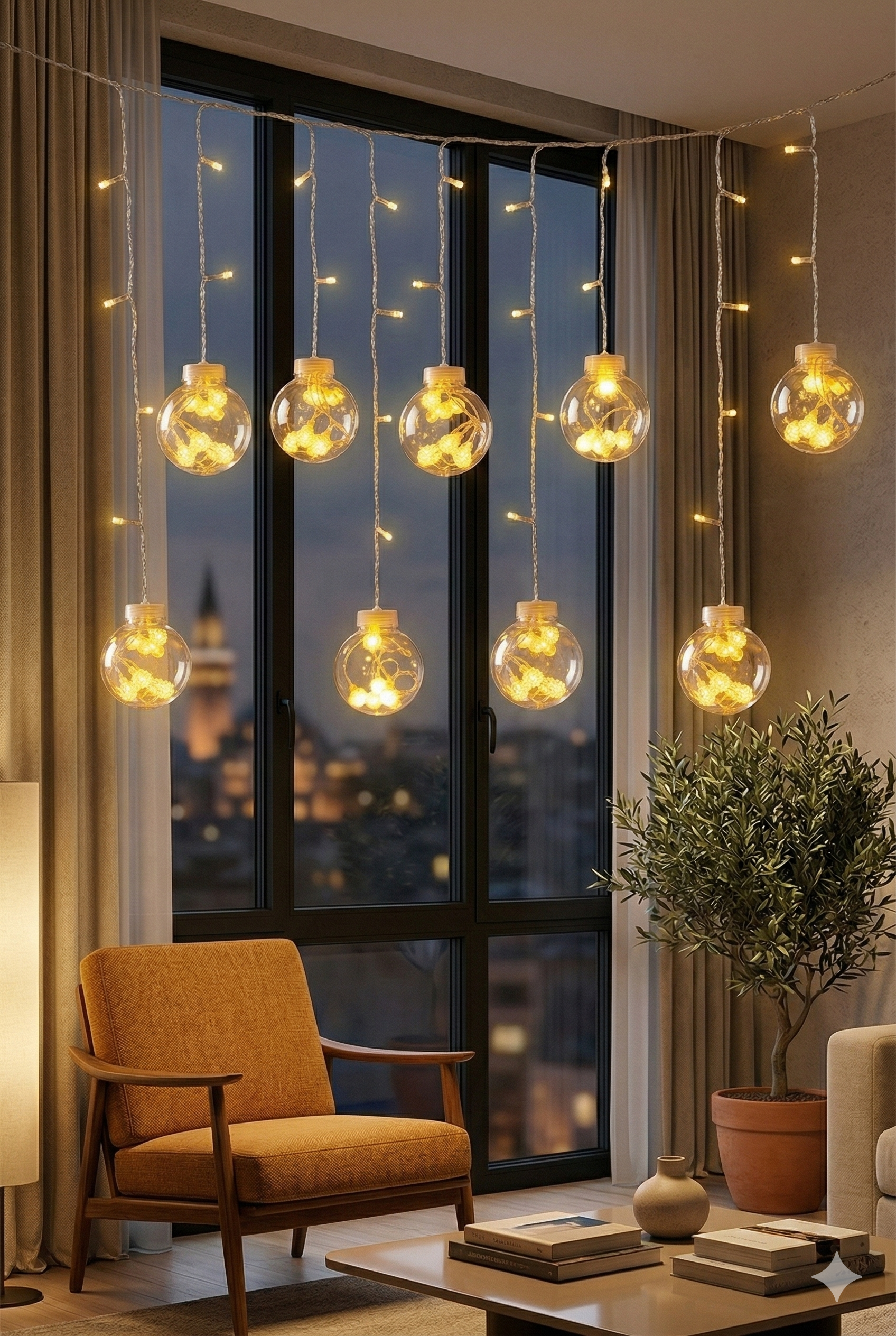 3 Metre 10 Toplu Perde LED Işık - Gün Işığı Şeffaf Dekoratif Aydınlatma - 8 Fonksiyonlu Led - Görsel 3