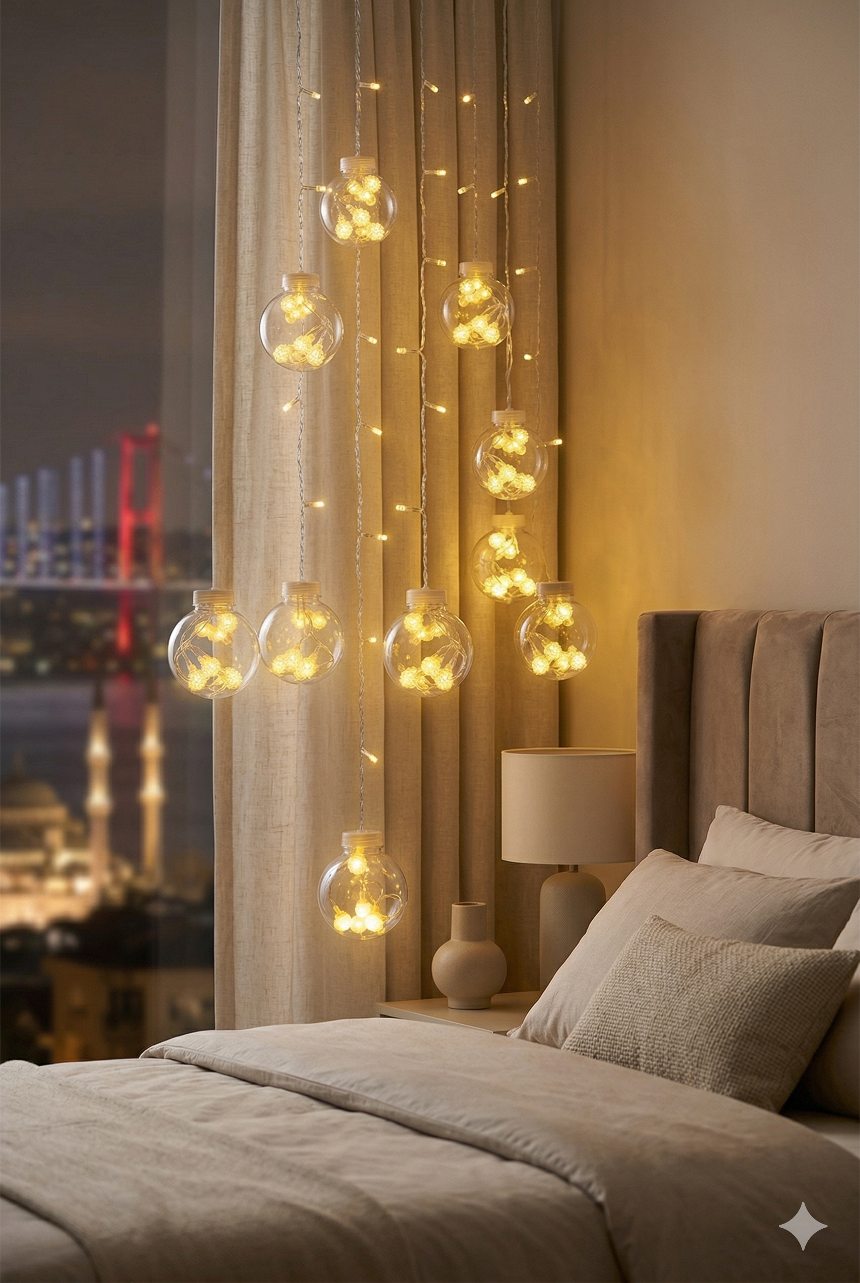 3 Metre 10 Toplu Perde LED Işık - Gün Işığı Şeffaf Dekoratif Aydınlatma - 8 Fonksiyonlu Led - Görsel 4