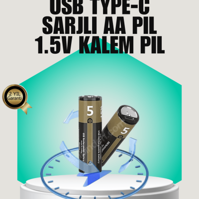 1.5V AA Şarjlı Lityum Pil | 1000+ Kez Şarj Edilebilir | Hızlı Type-C Şarj (2 Adet)