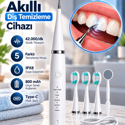 1. Taşınabilir Akıllı Diş Temizleme Cihazı Ayarlanabilir 5 Kademe Type C Şarjlı Sonic Temizleme