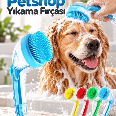 1. Yumuşak Silikon Uçlu Pet Banyo Fırçası Şampuan Hazneli Kedi Köpek Yıkama ve Masaj Tarağı