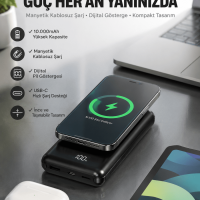 10.000 Mah Powerbank 4 Portlu Hızlı Şarj Dijital Göstergeli
