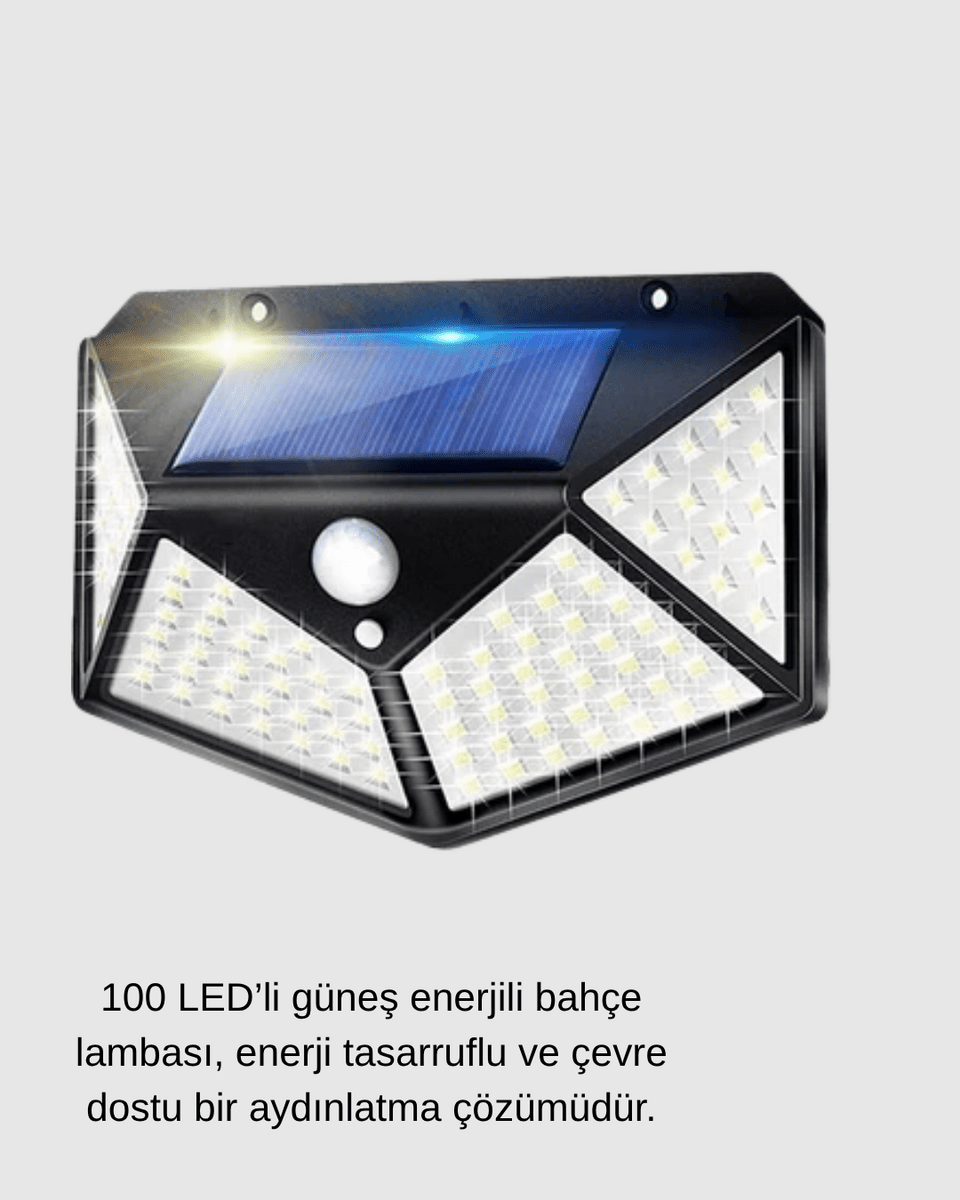 Güneş Enerjili 100 LED Dış Mekan Lamba Hareket Sensörlü, Uzun Süreli Şarj Solar Aydınlatma