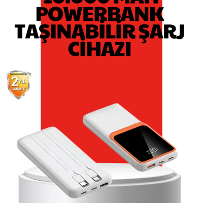 10000 mAh Taşınabilir Powerbank Çift Çıkışlı Type-C ve Lightning Uyumlu