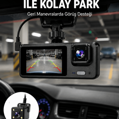 1080P 3 Kameralı Araç DVR – Döngü Kayıt ve Geri Görüş Özellikli Yeni Nesil