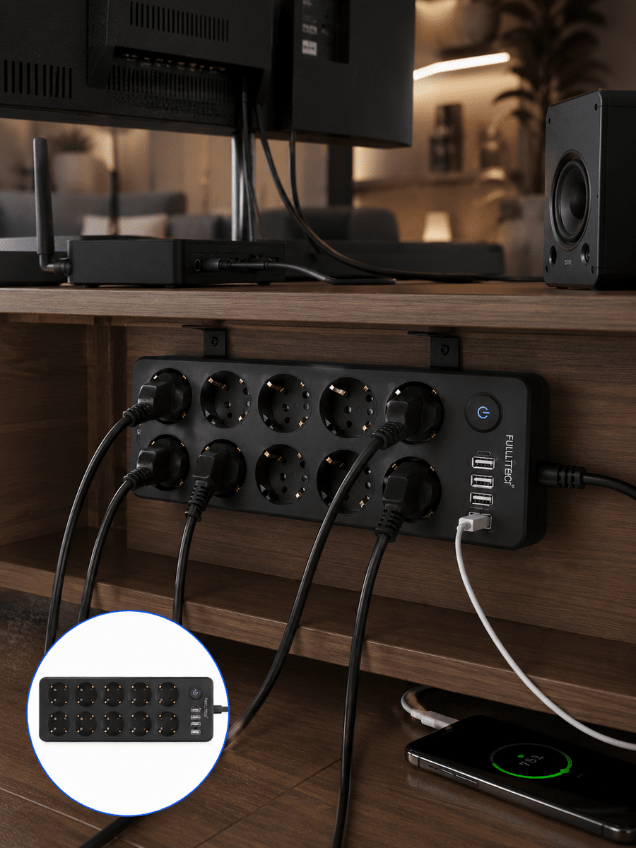 USB ve Type-C Şarj Özellikli 10'lu Çoklu Priz