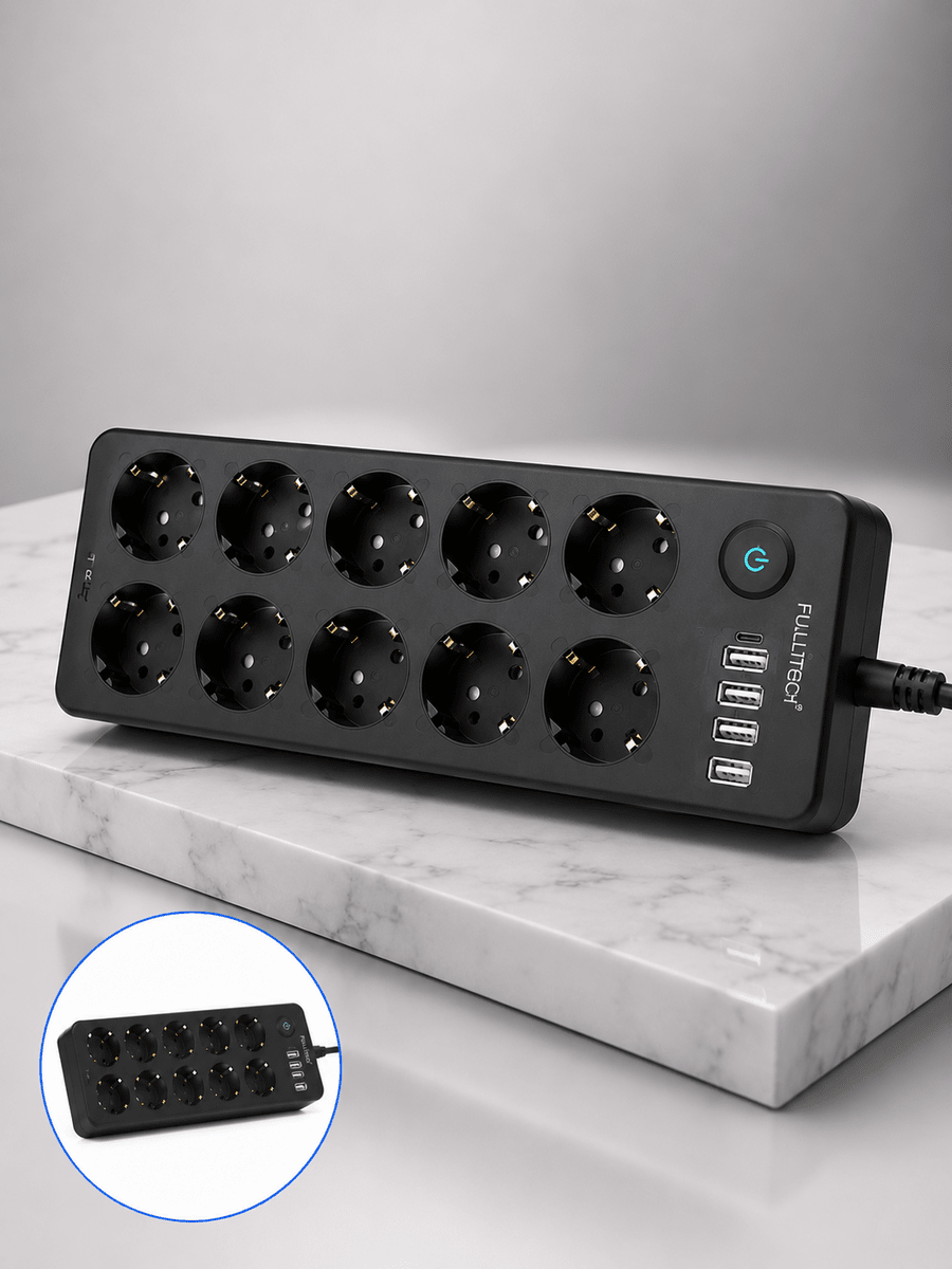 USB ve Type-C Şarj Özellikli 10'lu Çoklu Priz