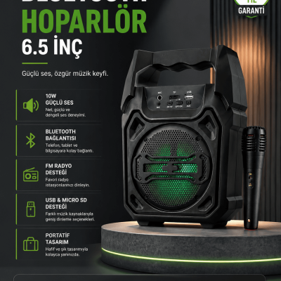 10W Güçlü Ses Performanslı Bluetooth Karaoke Hoparlörü
