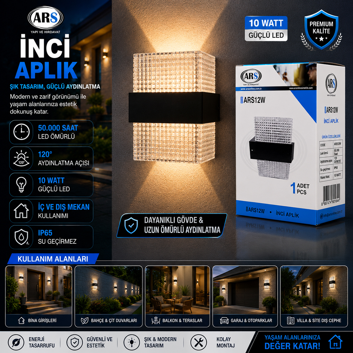 10W LED Dış Mekan Duvar Aplik IP66 50.000 Saat