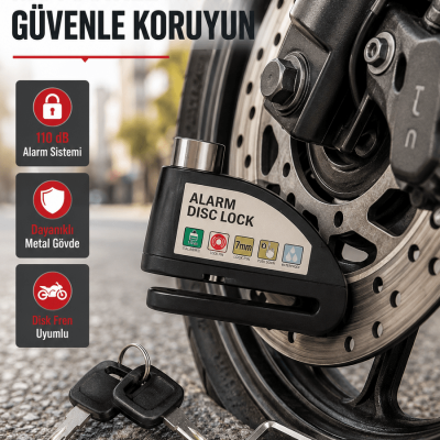 110 dB Alarmlı Disk Fren Kilidi Su Geçirmez Çelik Gövde Motosiklet Güvenlik