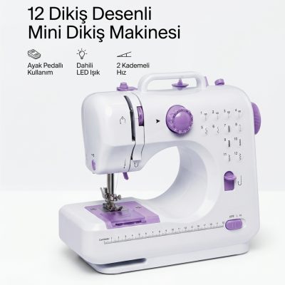 12 Farklı Dikiş Desenli Mini Dikiş Makinesi