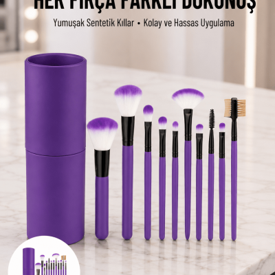 12 Parça Profesyonel Makyaj Fırçası Far Fırçası Allık Fırçası Yumuşak Kıllı