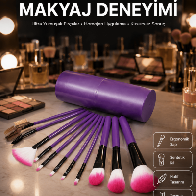 12 Parça Profesyonel Makyaj Fırçası Far Fırçası Allık Fırçası Yumuşak Kıllı
