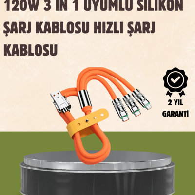 120 W Şarj ve Veri Aktarımı Kablo– 3 Başlıklı Çok Amaçlı Kablo Yüksek Hızlı