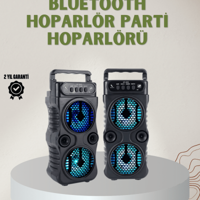 1200 mAh Şarjlı LED Işıklı Bluetooth Hoparlör – FM Radyolu, Hafıza Kart Destekli