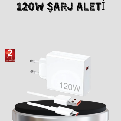 120W Hızlı Şarj Başlığı Ultra Güçlü Type-C Adaptör Kablo Dahil