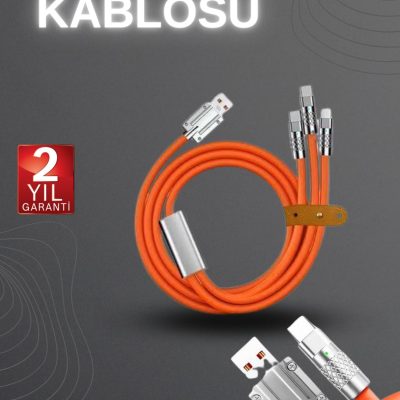 120W Hızlı Şarj Kablosu Turuncu Yüksek Güç Kapasitesi Çoklu Şarj Girişi