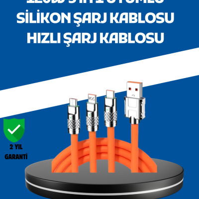 120W Şarj Destekli 3’ü 1 Arada Çoklu Şarj Kablosu – 1.2 Metre