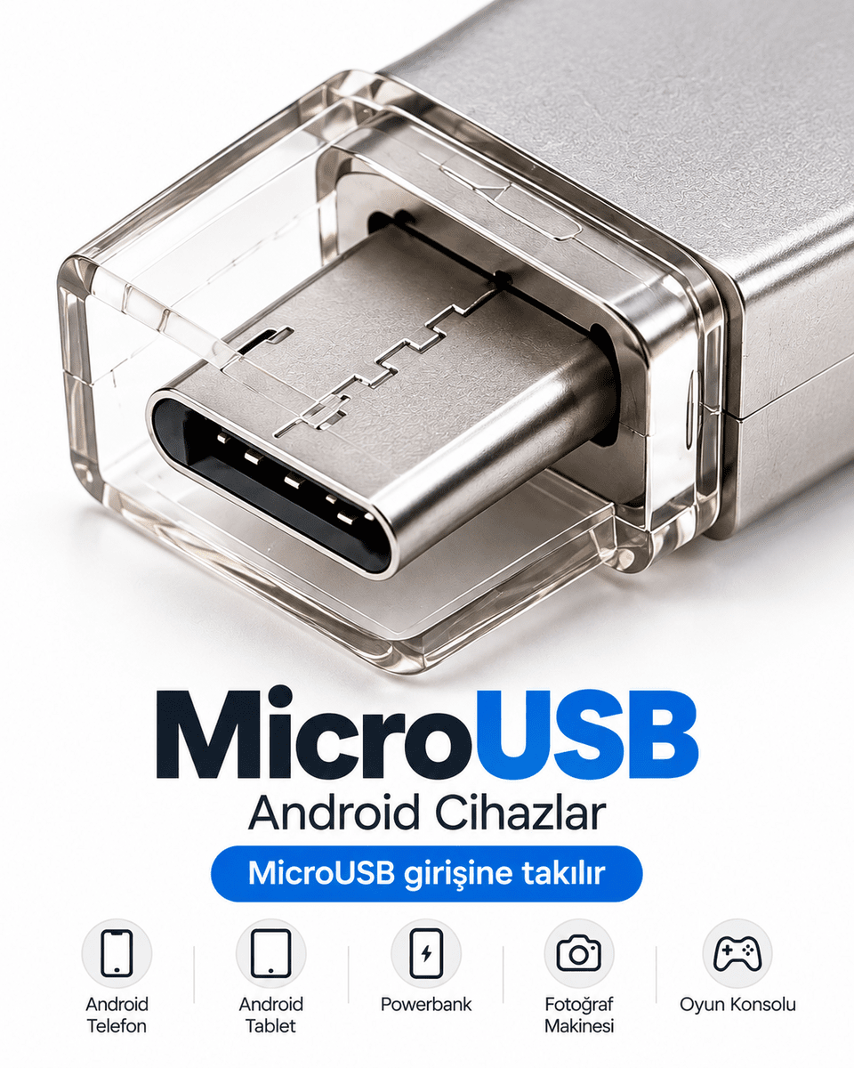128GB 4’lü Girişli Flash Bellek Lightning Type-C USB-A MicroUSB Telefon Tablet Bilgisayar Uyumlu