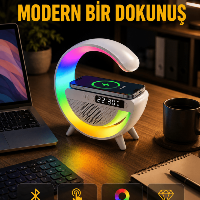 13 Renk Seçenekli Kablosuz Şarj Cihazlı LED Lamba