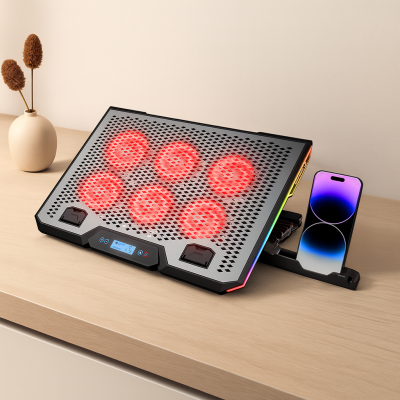 15.6" Laptop Soğutucu - 6 Fan, RGB, LCD Dijital Kontrol, 2 USB