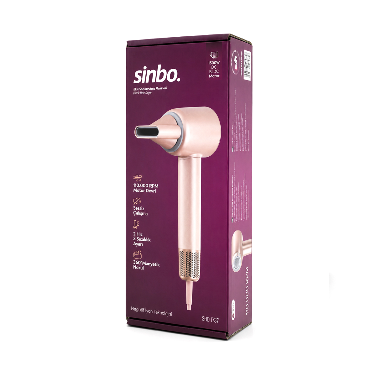 1500W BLDC Turbo Saç Kurutma ve Şekillendirici (Pembe)