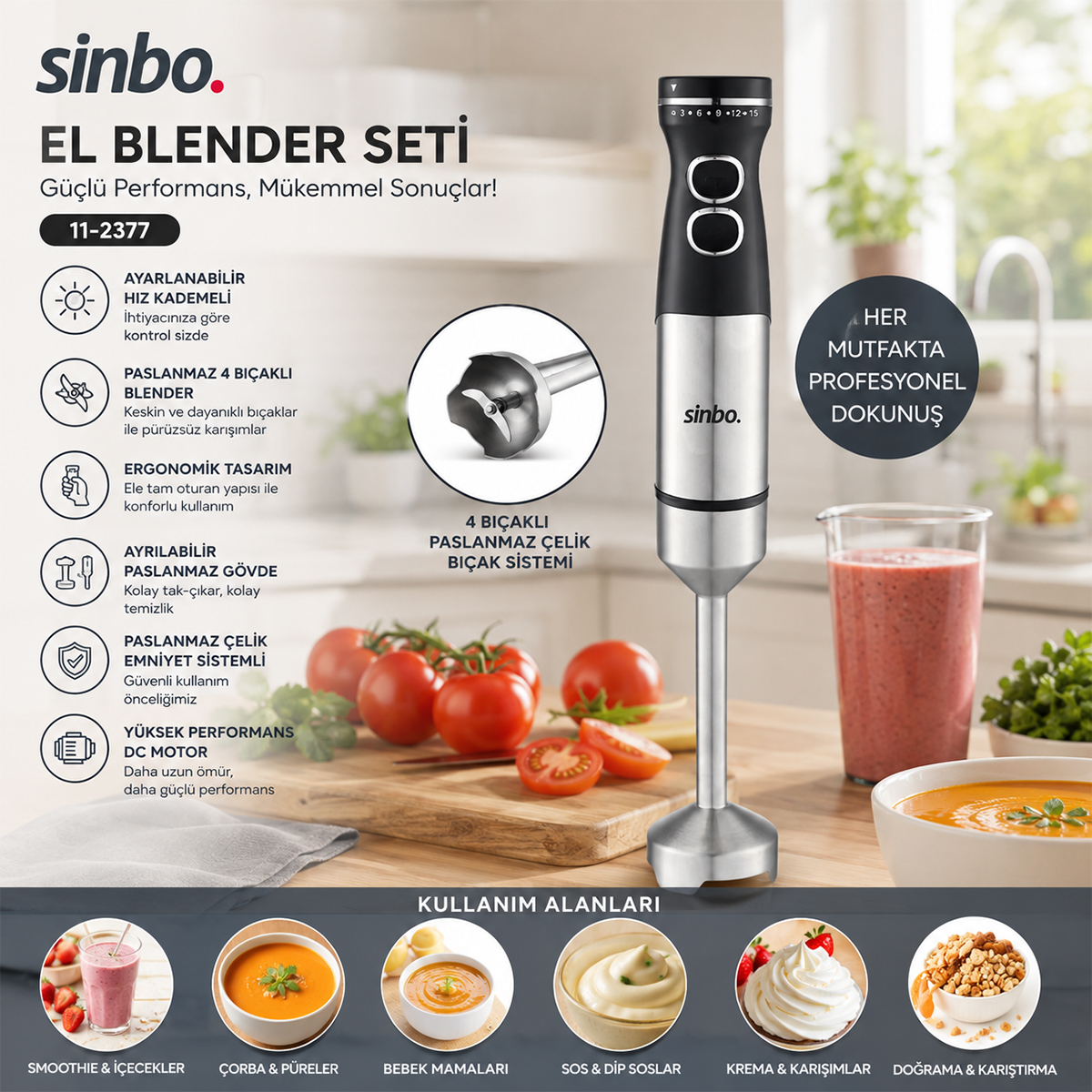 1500W Çubuk El Blender (Çelik Uçlu, DC Motorlu)