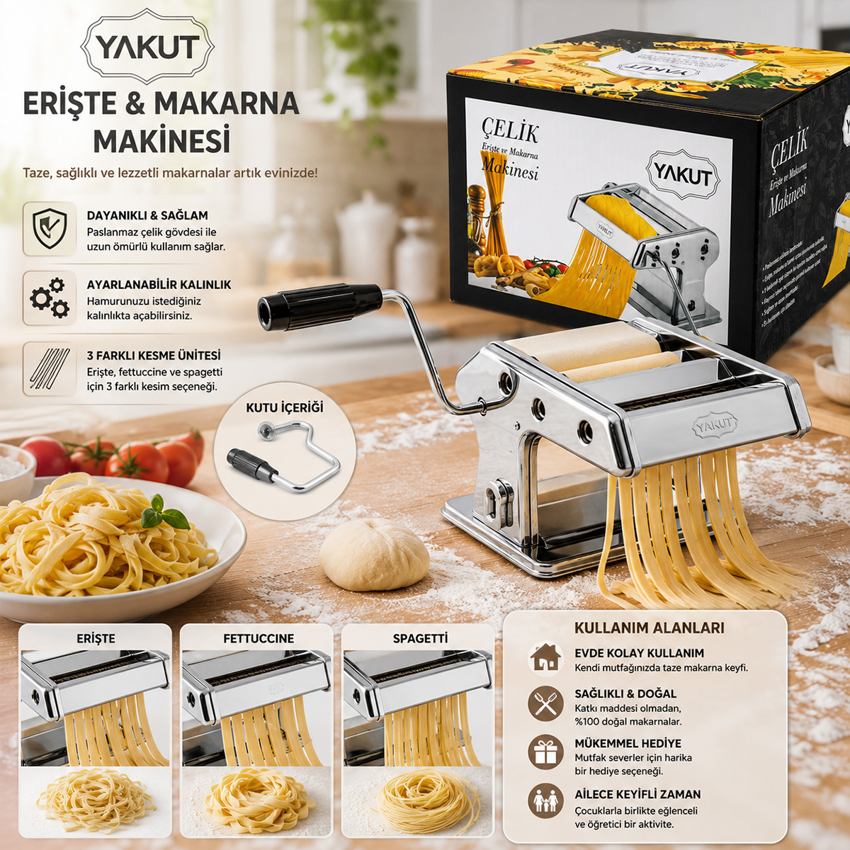 150'lik Metal Çelik Erişte Makarna Makinesi (Küçük)