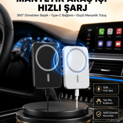 15W Kablosuz Şarj Destekli MagSafe Araç Tutucu Havalandırma Klipsli