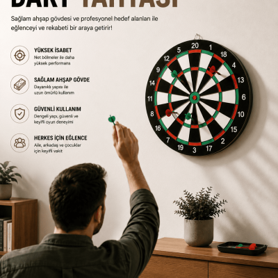 17 İnç Dart Tahtası Sağlam Ahşap Gövde ve Uzun Ömürlü Kullanım